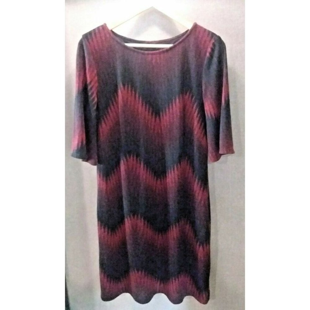 Red Black Chevron Design Shift Dress Size 10 Career Lined Perceptions New York